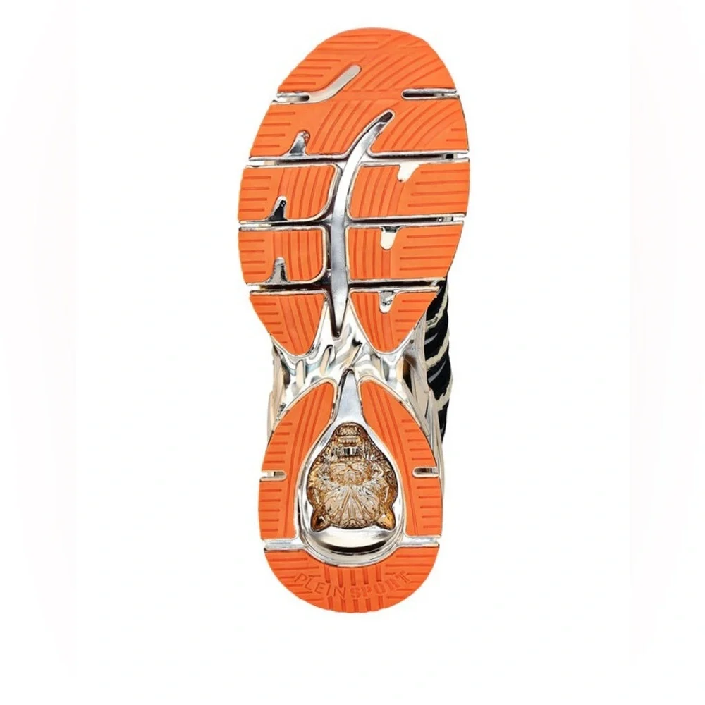 Philipp Plein Sport Black Gold Futuristic Runners with Orange Sole